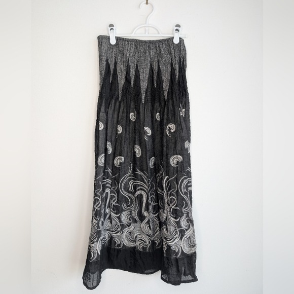 Lapis One Size Women's Gray Black Maxi Skirt Stretch Flowy Pattern - Picture 2 of 4